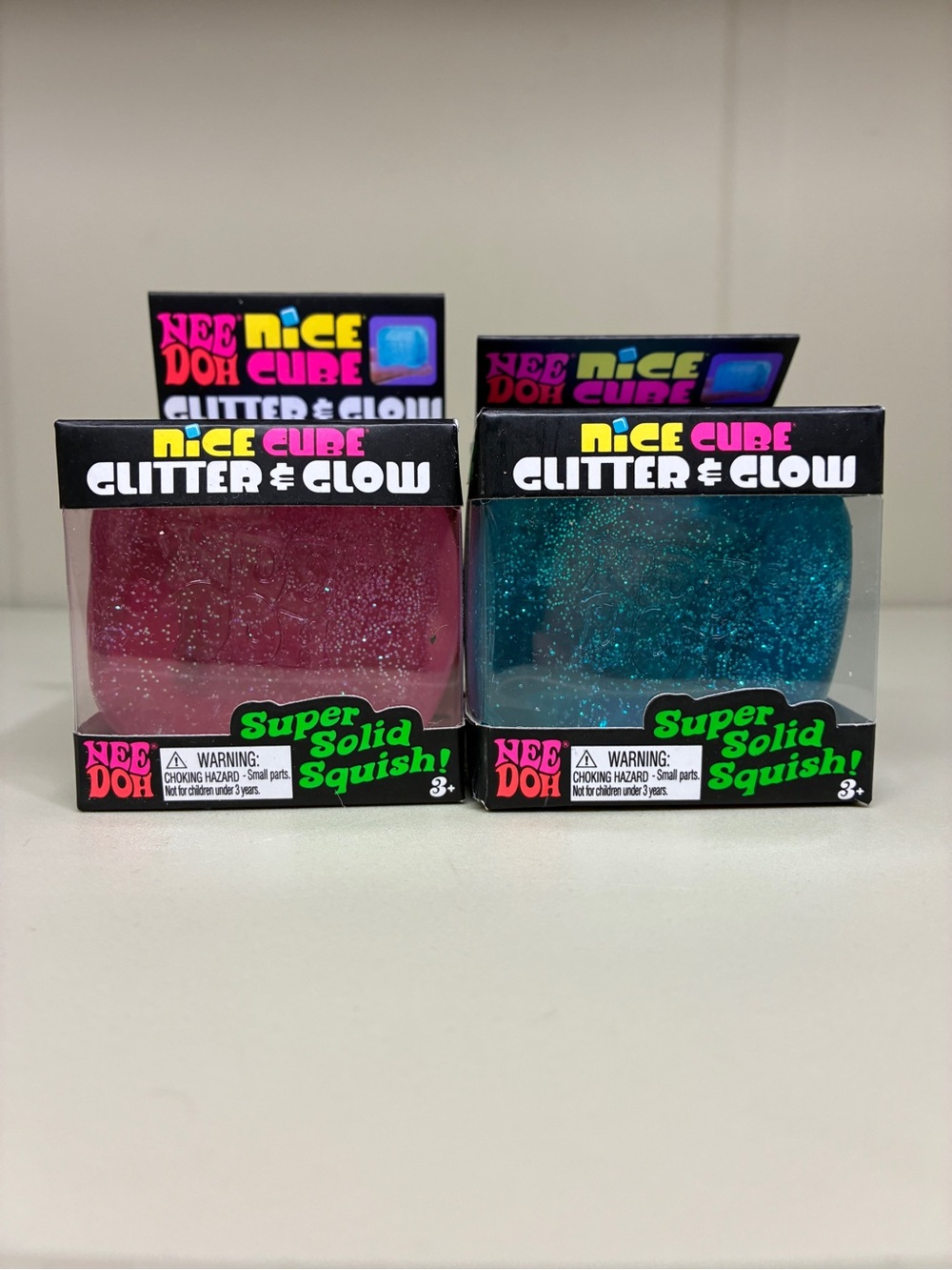 NeeDoh Nee Doh Nice Cube Glitter Glow in the Dark Purple and Pink LOT of 2-VIRAL